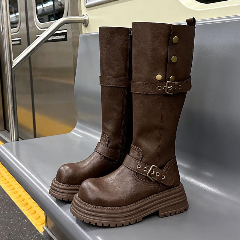 

Ботильоны с пряжками женские осенне-зимние новые ретро Майяр утолщенная подошва британские ботфорты на платформе 40 коричневый