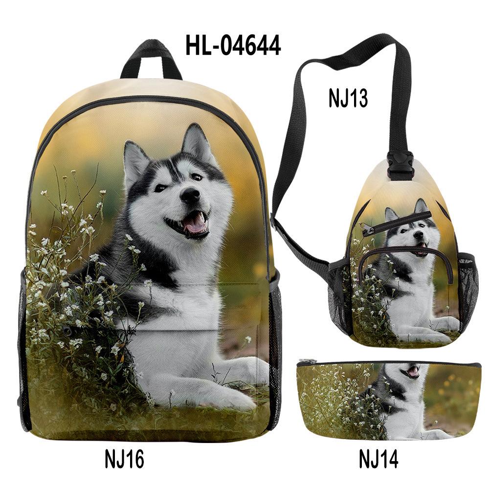 Classico Novità Strano Divertente Cool Husky Stampa 3D 3pz/Set alunno Zaini Scolastici Zaino per Viaggio per Laptop Borsa da Petto Astuccio