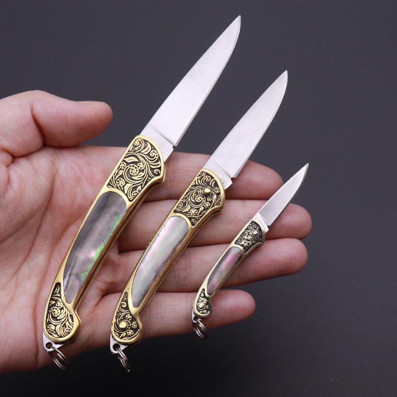High Quality Sharp Brass Handmade Shell Exquisite Portable Express Unpacking Folding Knife Fruit Keychain Mini Knife
