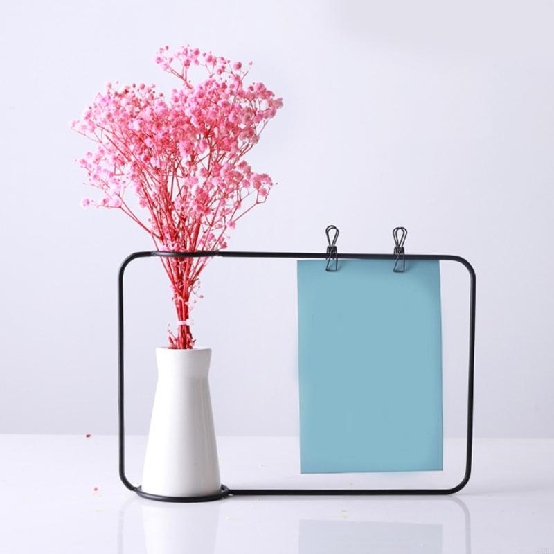 62KD Nordic Wrought Iron Photo Frame with Vase Ornament for Home Tabletop Decoration