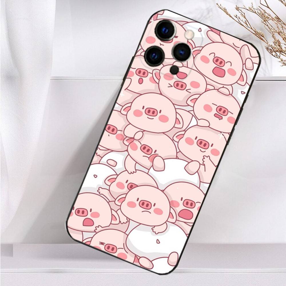 Cute Cartoon Animals Piggy Phone Case For iPhone 16,15,14,13,12,11 Plus,Pro Max,XS,X,XR,SE,Mini,8,7 Soft Silicone Black Cover