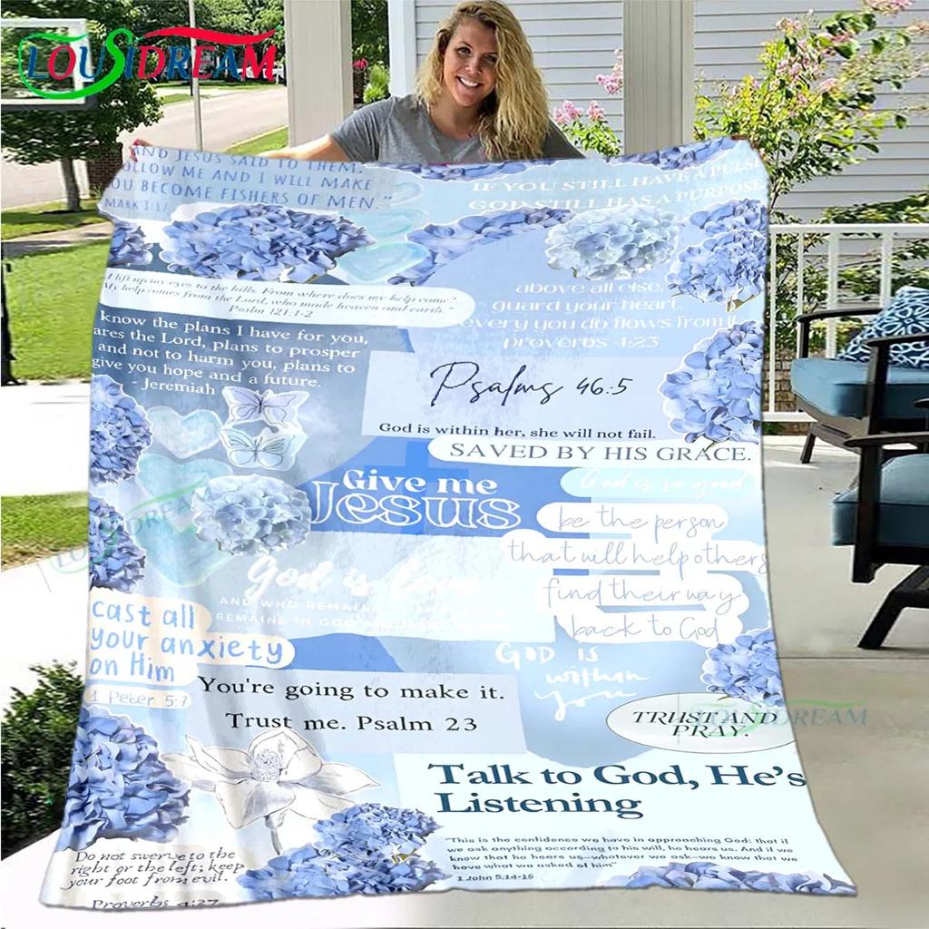 Fashion Bible Verses Jesus Pattern Blanket Flannel Thin Blanket Portable Home Travel Office Lunch Break Blanket Birthday Gift