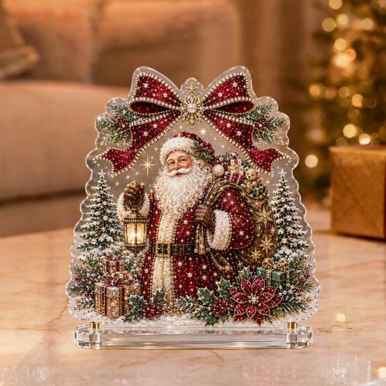 Indoor Winter Holiday Decorations Christmas Faux Diamond Painting Tabletop Ornaments, Beginner-Friendly DIY Acrylic Rhinestone Art Decor Craft