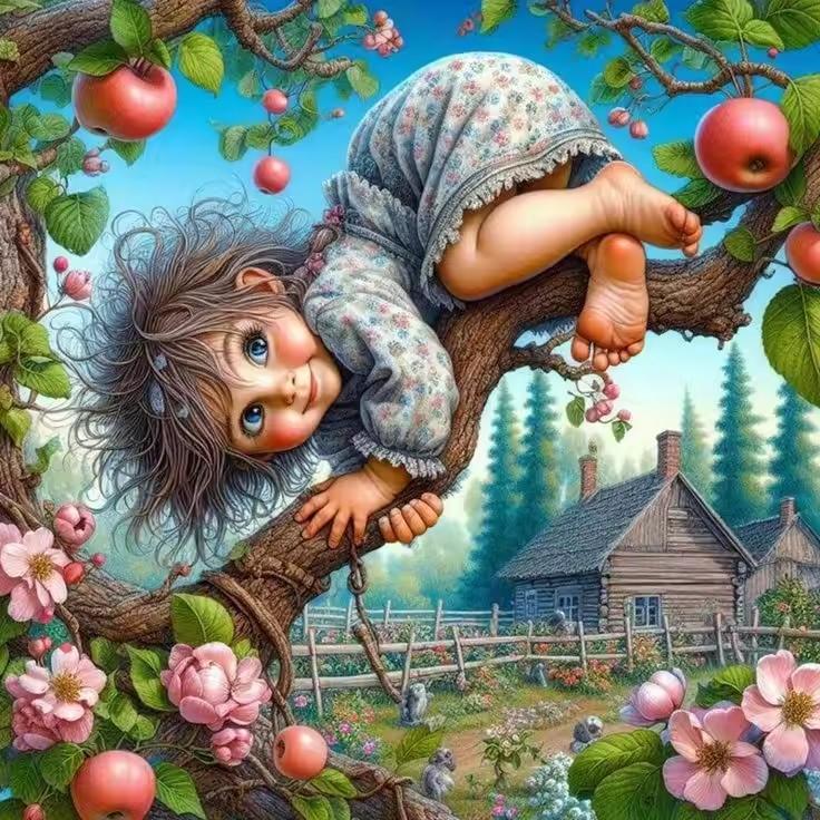 Diamond Painting Art 5D DIY Naughty Cute Little Girl With Cat Diamond Mosaic Apple Tree 5D Rhinestone Cross Stitch Home Decor