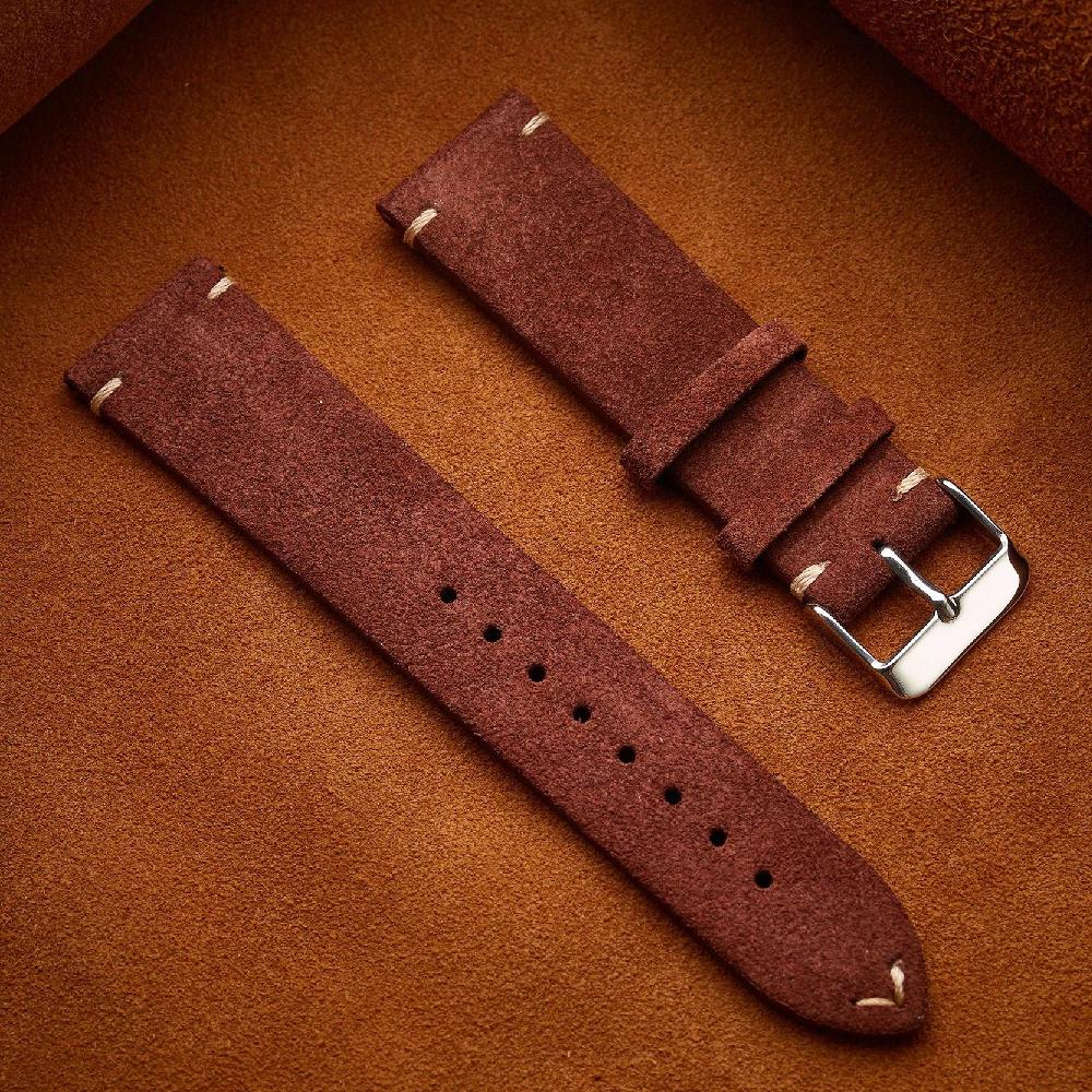 Vintage Genuine Suede Watch Straps 18mm 20mm 22mm Quick Release WatchBand Gray Brown Black Beige 14mm 16mm Wristband Accessories