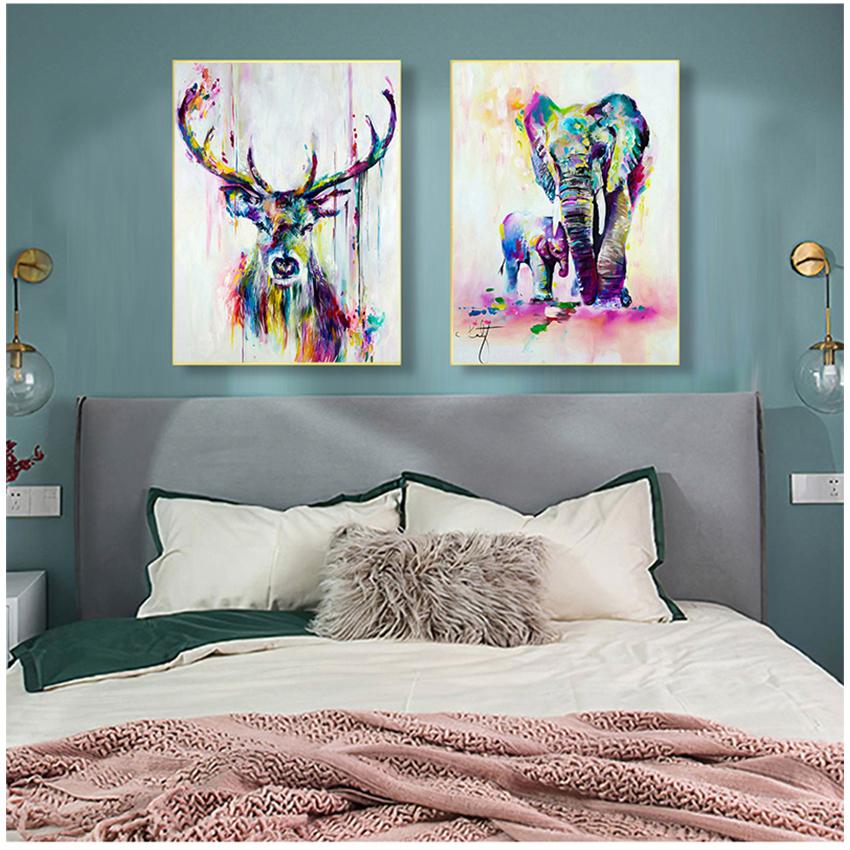 Art Prints Pop Wall Posters For Kids Room Watercolor Animals Canvas Paintings Elephant And Deer Abstract Graffiti