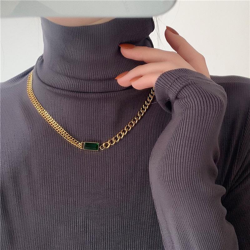 Emerald Gemstone Double Layer Choker Necklace