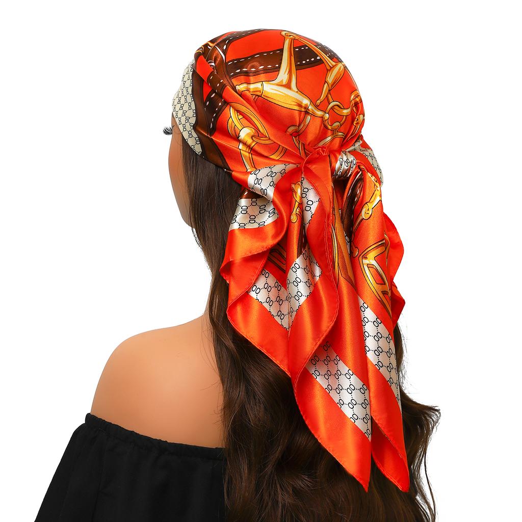 Silk Scarves Women Luxury Brand Summer Fashion Designer Head/Hair Scarf 90*90cm Hijab Bandana Cheveux Foulard Femme 90X90CM