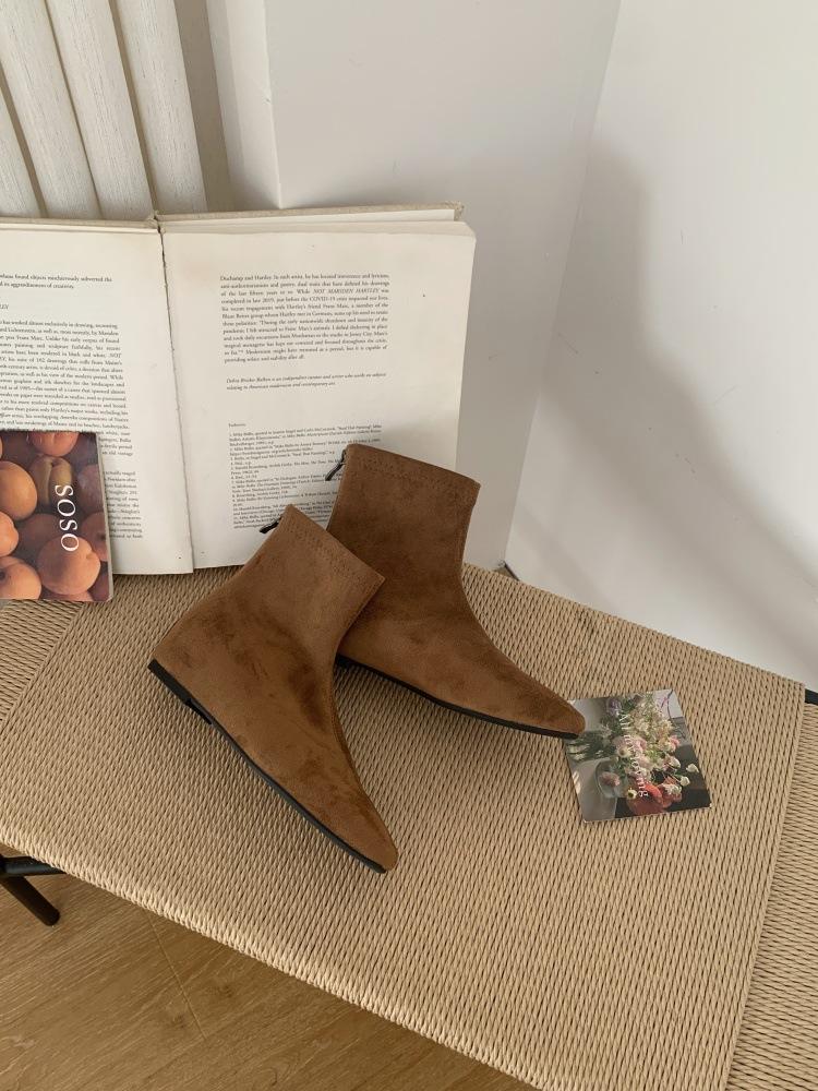 French simple short tube small square head suede splicing Martin boots women's autumn and winter evening evening breeze temperament inner height inc