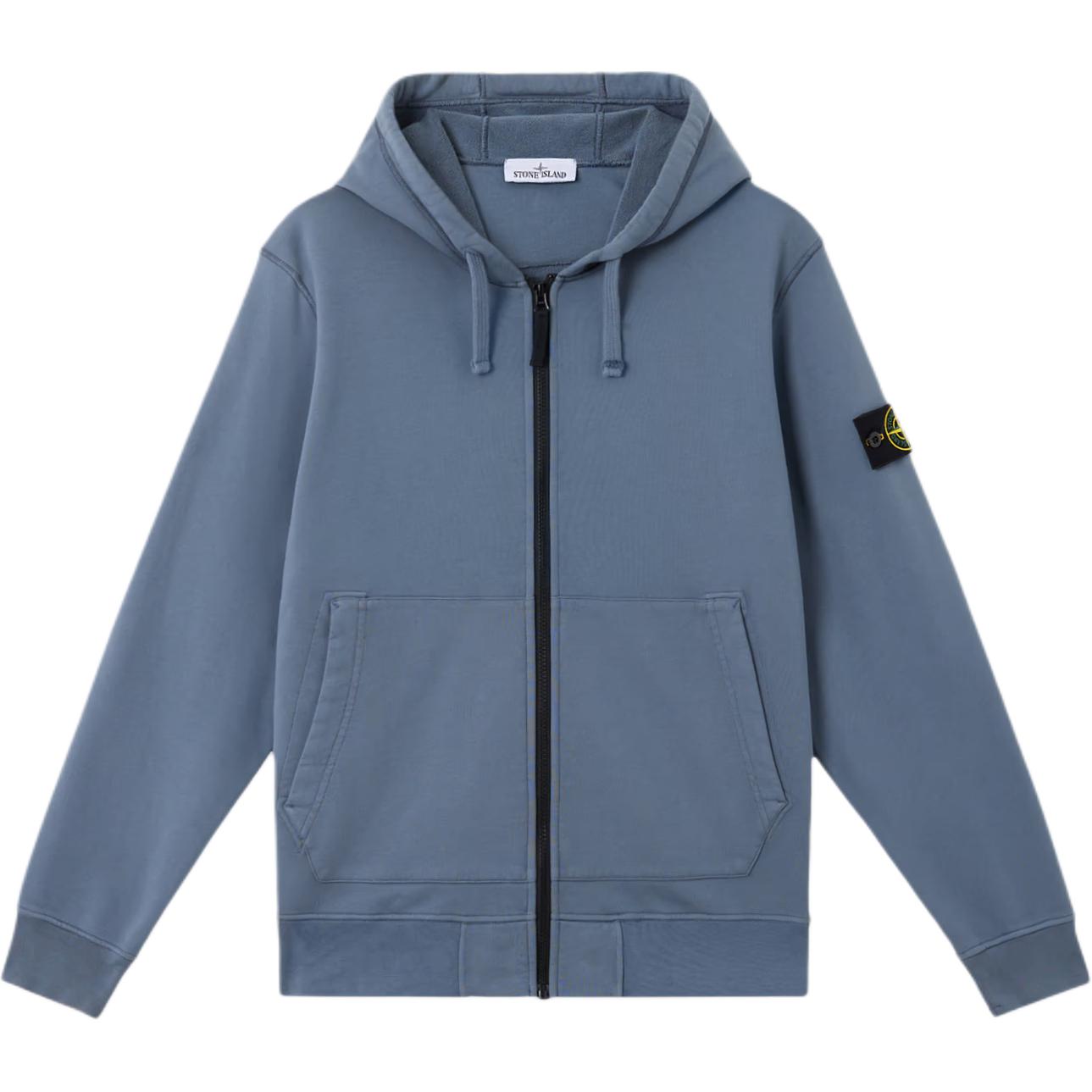 Stone Island Lente/Zomer 25 Mouw Logo Patroon Rits Hoodie Sweatshirt Heren sweatshirt Luchtmachtblauw K1S1561000-42S0051-V0024 M