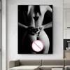 Black and White Women with Wine Glass and Prints Sexy Poster Girl Wall Art Naked Body Picture for Bedroom Home Decor Cuadros