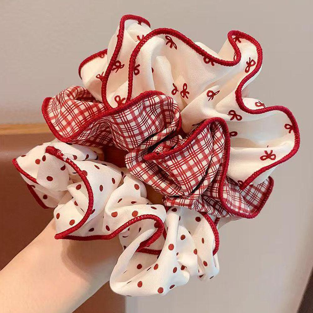 3PK Cute Scrunchies for Girls Women Dot Plaid Elastic Hairbands Bow Hair Tie Ponytail Holder Hair Rubber Bands Fabrics Headwear