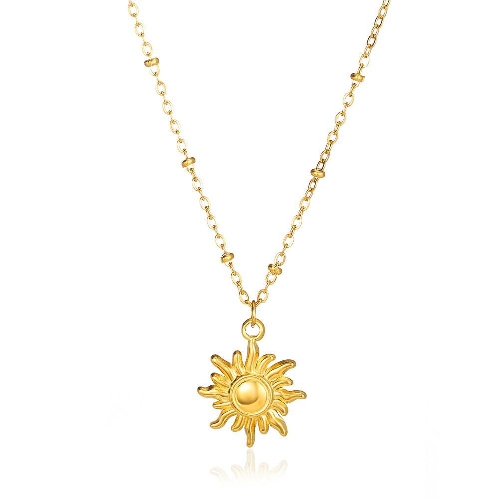 Zircon Sun Necklaces For Women Stainless Steel Gold Color Pin Chain Sun Pendant Necklace Aesthetic Wedding Jewelry Party Gifts