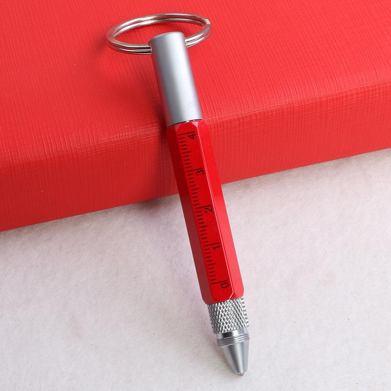 Multifunctional Outdoor Six-In-One Touch Screen Writing Short Scale Multi-Purpose Keychain Screwdriver Metal Gadget Pen