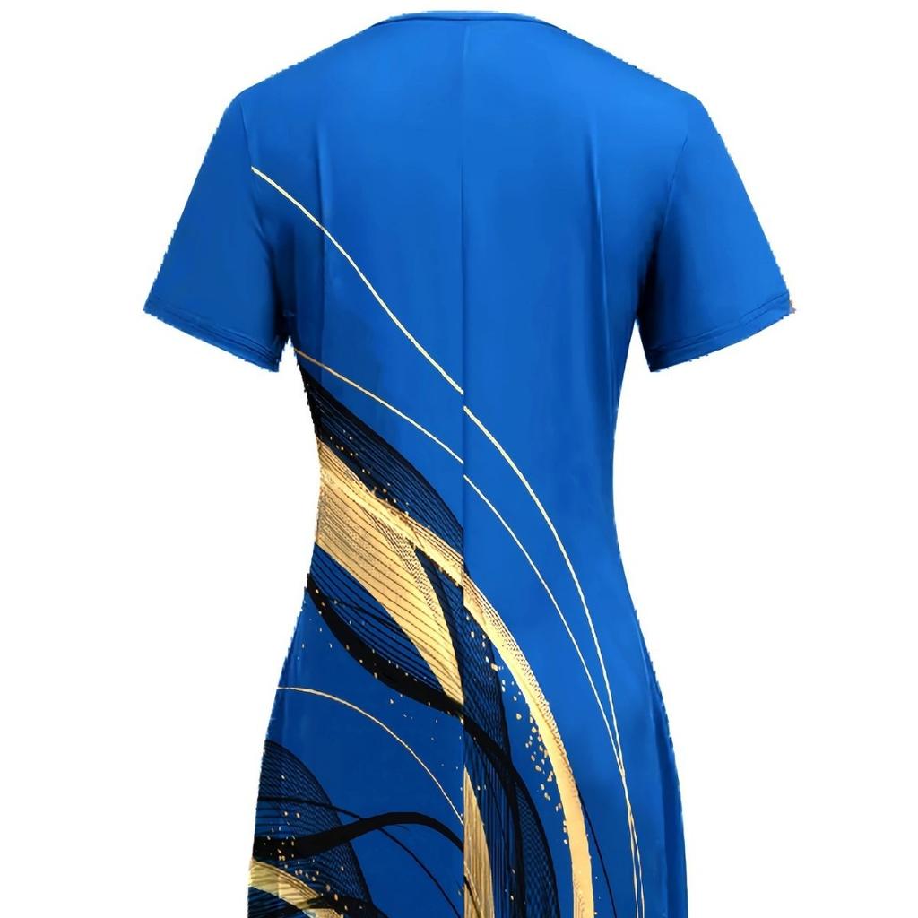 Women's Casual Loose Round Neck Dress 3D Floral Printed Fashion Midi Dress