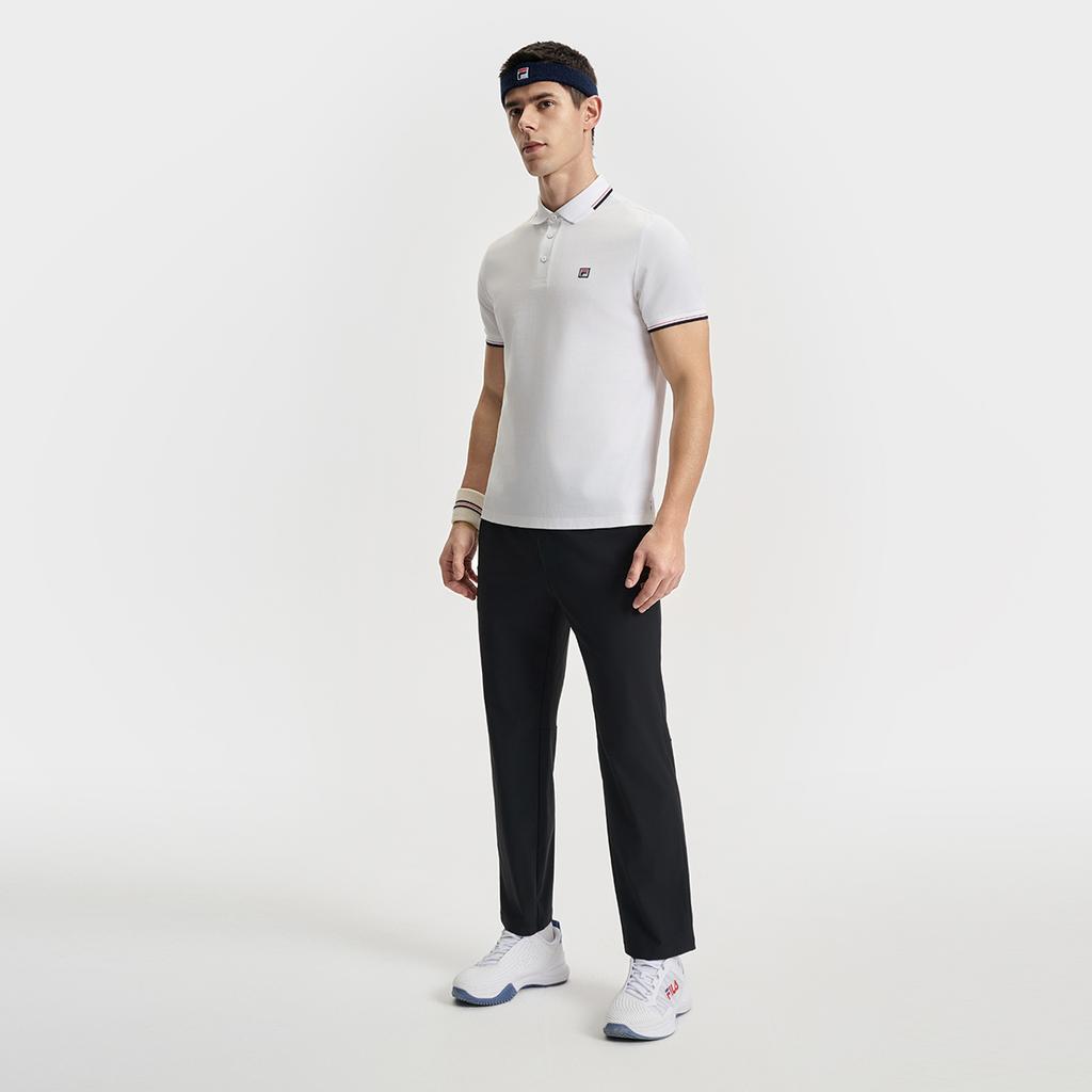 Fila Athletics Tennis Fashion Comfortable Simple Casual Sports Knit Short Sleeve Polo Shirt Men Tops Jade-White A11M523146F-WT