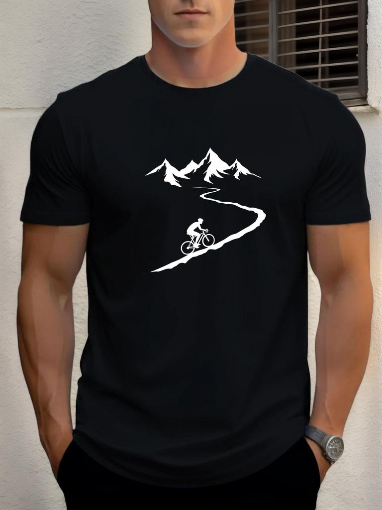 Summer Men's Casual Loose Fashion Cycling Pattern Print Sports Short Sleeve Crew Neck T-Shirt