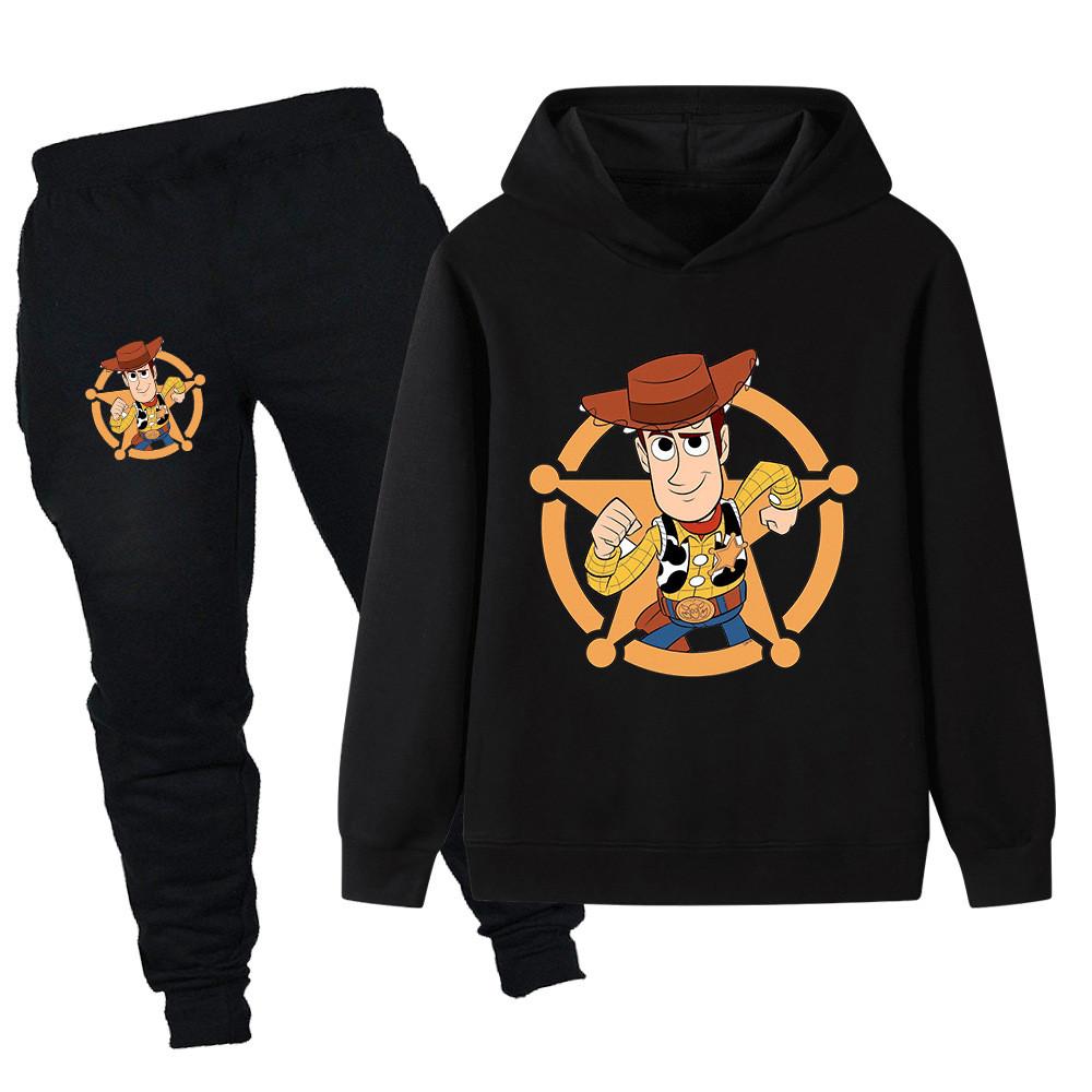 PB1457 Kids Boys Girls Woody Printed Long Sleeves Hoodie Trousers Top Pants Clothes Sets 110cm