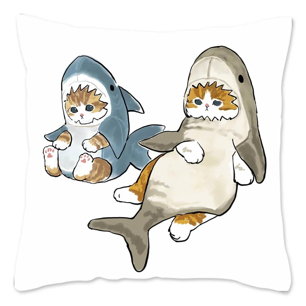 Funny CatShark Pillow Case Home Decoration Polyester Pillow Cover for Sofa Kawaii Cushion Cover Fundas Cojines  X