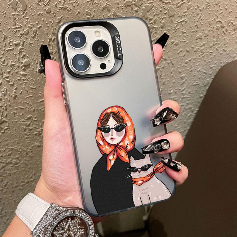 White Cat And Fashion Women Pattern Phone Case For Samsung S24 S23 Ultra Plus FE S25 S22 Ultra Plus S21 FE Laser Shockproof Case