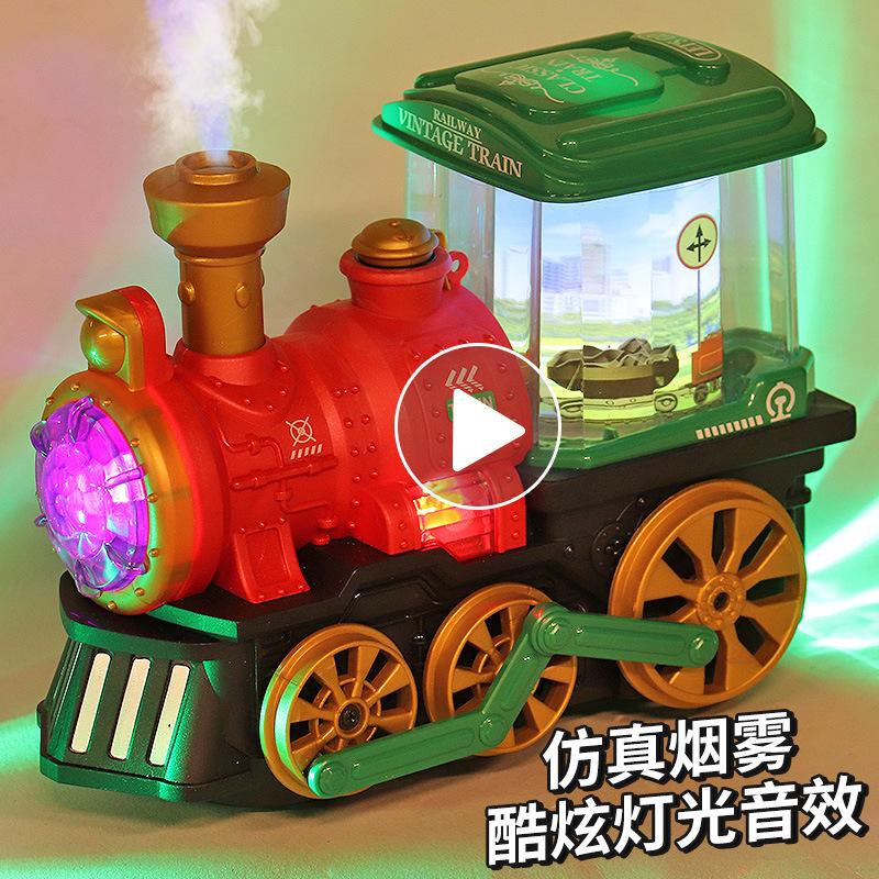 Electric Universal Retro Train Colorful Music Light Spray Steam Train