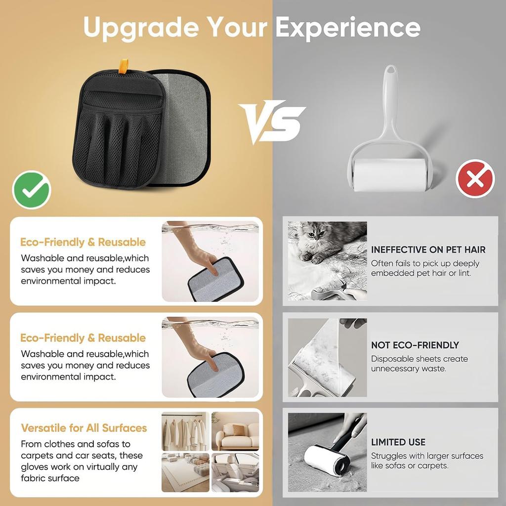 2PCS Pet Hair Removal Glove for Cats & Dogs Five-Finger Electrostatic Magic Brush Pet Hair Remover Glove for Clothing, Couch, Carpet, Furniture, Car