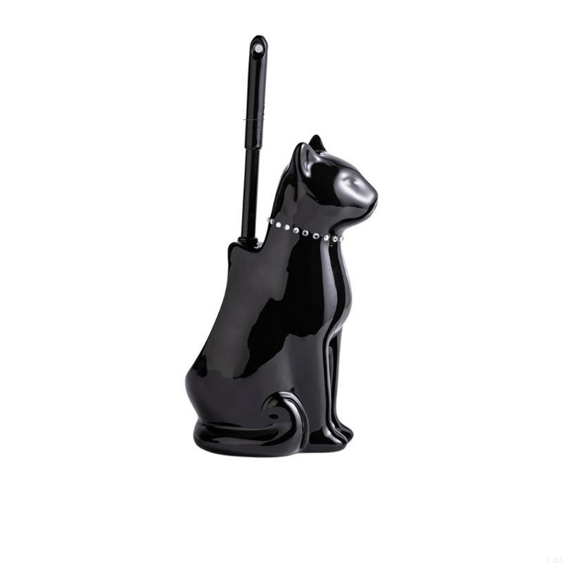 Toilet Bowl Brush Soft Bristles Toilet Cleaning Brush With Ceramic Cats Holder чёрный