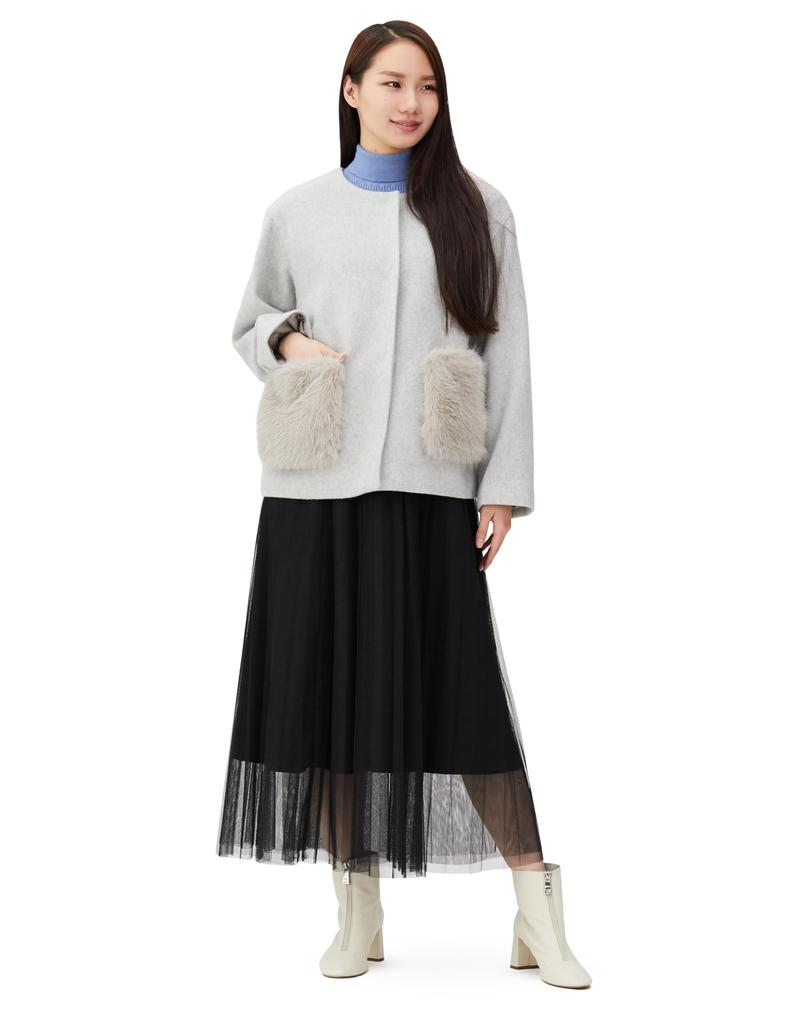[JILL by JILL STUART] Pocket Fur Collarless Coat 2