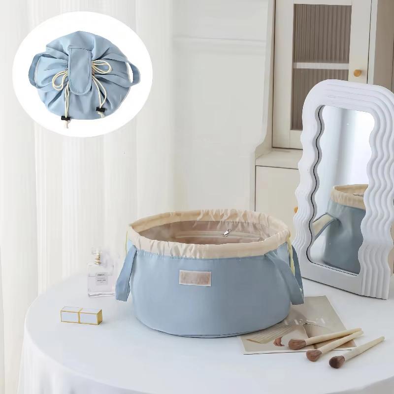 1PC Drawstring Waterproof Bucket Large Capacity Cosmetic Fashionable Makeup Fashionable Bag Portable Organizer High-End 30x17cm