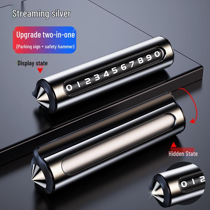 

Onboard Temporary Parking Plate with Safety Hammer - Car Number Display & Window Breaker
