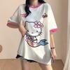 Korean style loose-fitting T-shirt, Hello Kitty soccer T-shirt, sports T-shirt, streetwear.