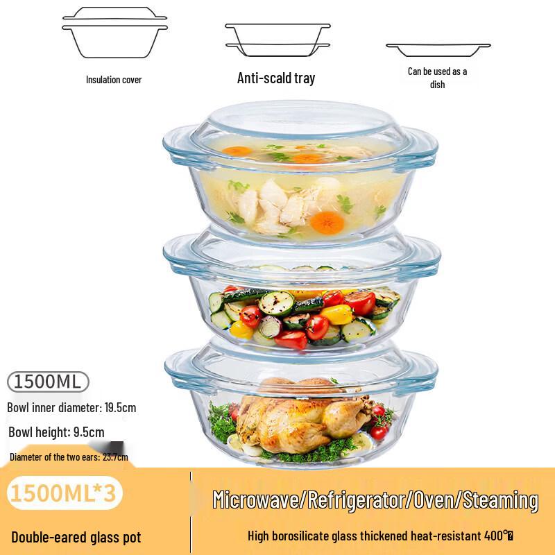 Qiwei Heat-Resistant Glass Bowl with Lid