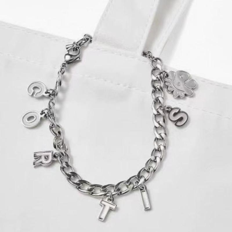 Cortis K-Pop Silver Letter Pendant Bracelet Chain, Dainty Alphabet Charm Jewelry Gift for Women Girls