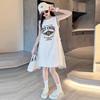 2026 Summer New Mid University Children's White Dress, Girls' Elegant Princess Dress, Girls' Summer Dress, Mesh Skirt