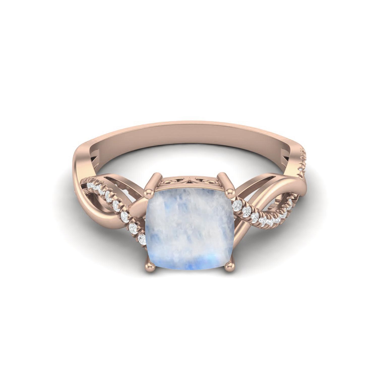 

925 Sterling Silver Rose Vermeil 1.94 Cts Cushion Shape Moonstone Solitaire Twisted Shank Wedding Women Ring 11 ярко-розовый