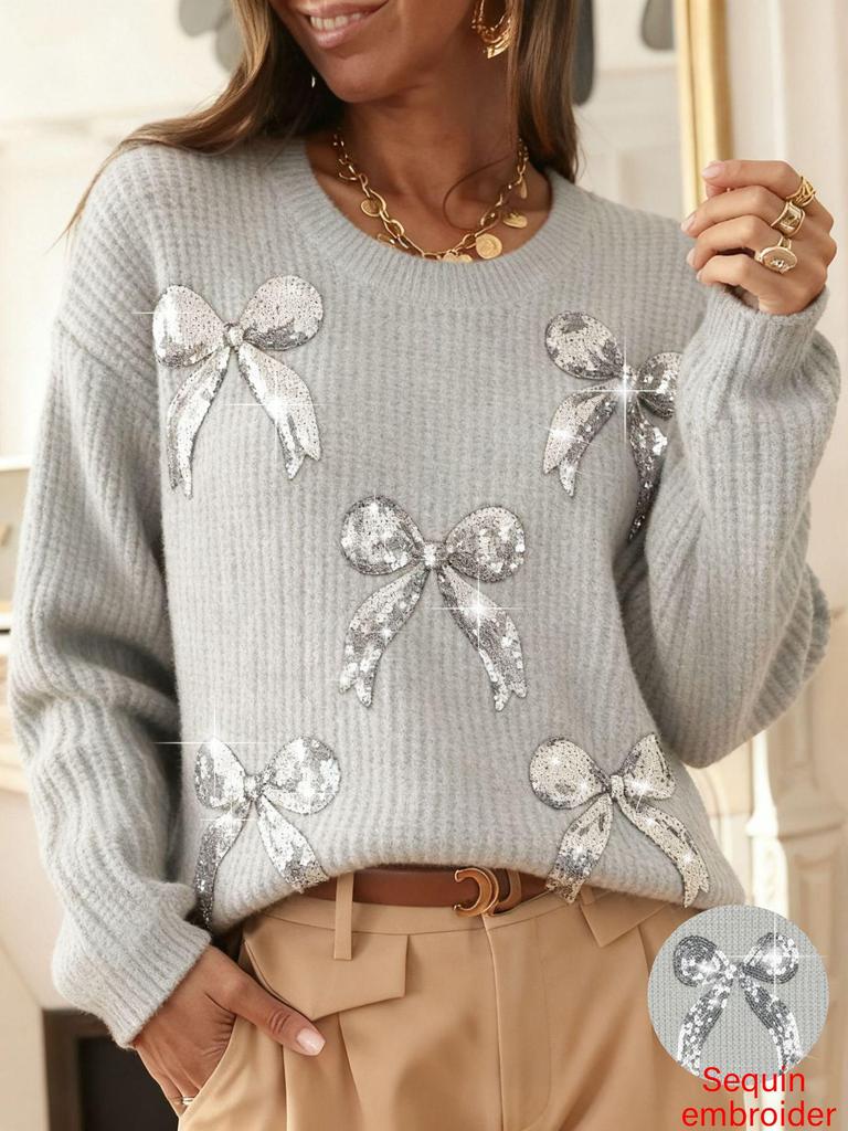 2025 Plus Size Retro Bow Casual Loose Women's Sweater