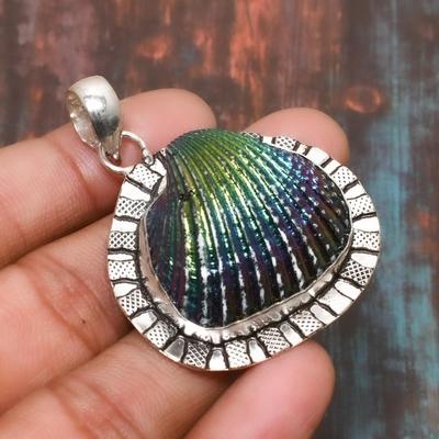 Unique Titanium Shell Gemstone Handmade Jewelry 925 Sterling Silver Pendant