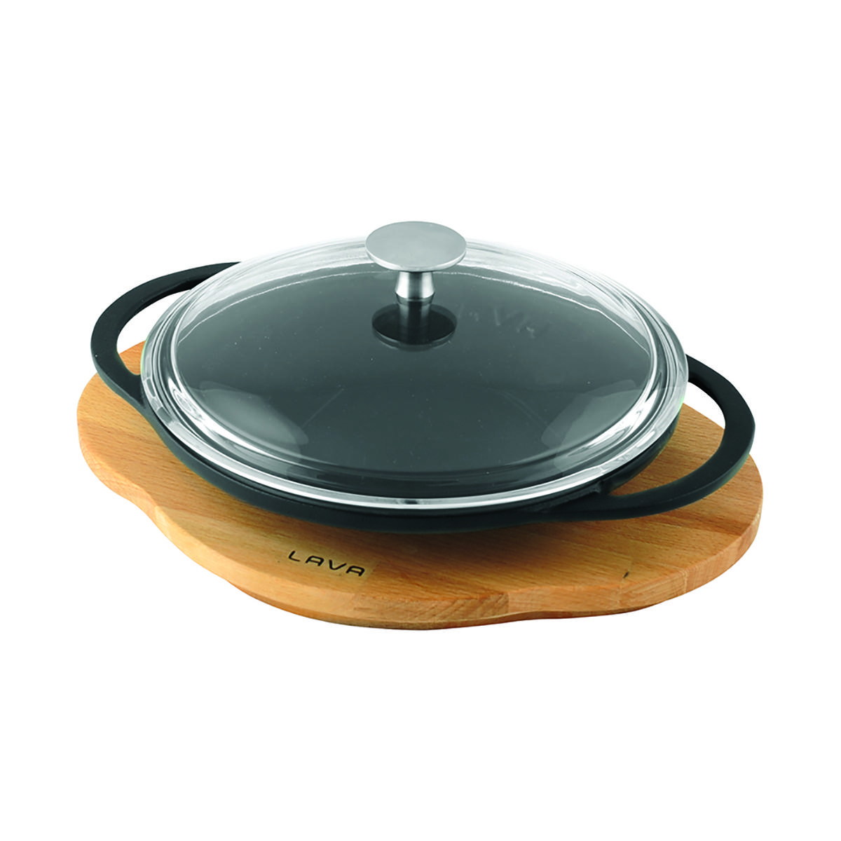 Wok turc rond en fonte de lave. Couvercle en verre, double poignée, diamètre. Ø 20 cm.