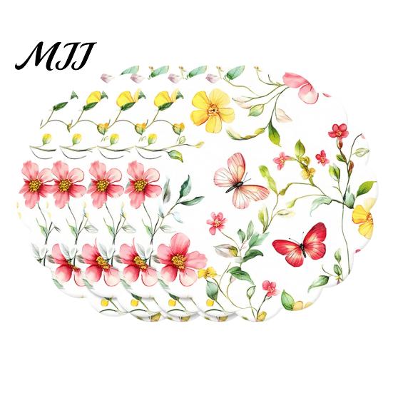 Vintage Floral Pattern Place Mats 4Pcs Nordic Wooden Coasters, Heat Resistant Drink Mats, Non Table Settings Slip Protector for Mugs Cups, Round