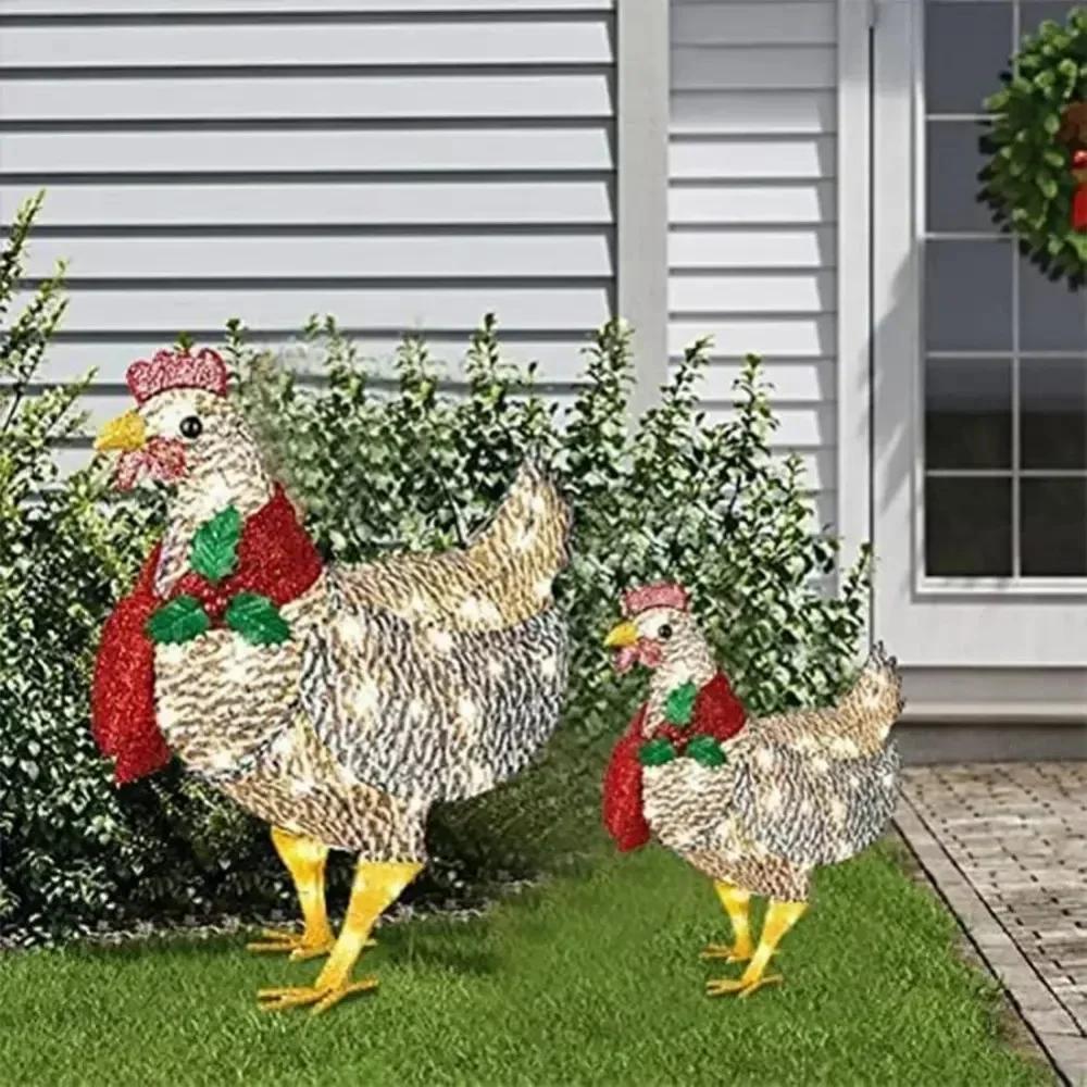 Courtyard Christmas Led Night Lights Outside Garden Decoration Ornaments Chicken Hen Glowing Pastoral Chickens Lamps