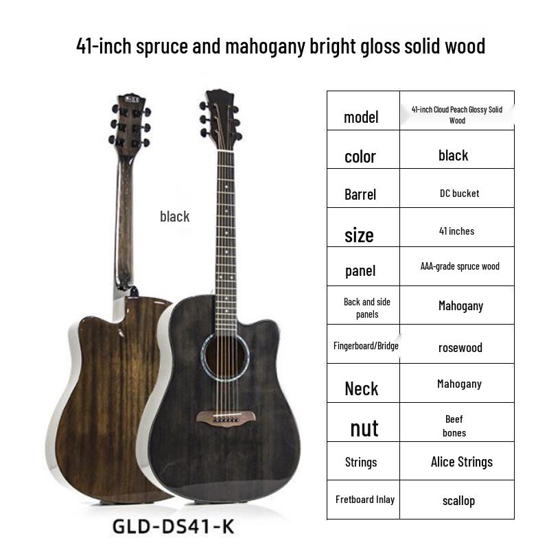 41-inch Spruce Top Acoustic Guitar - Bright Finish, Beginner Friendly, Wooden Design