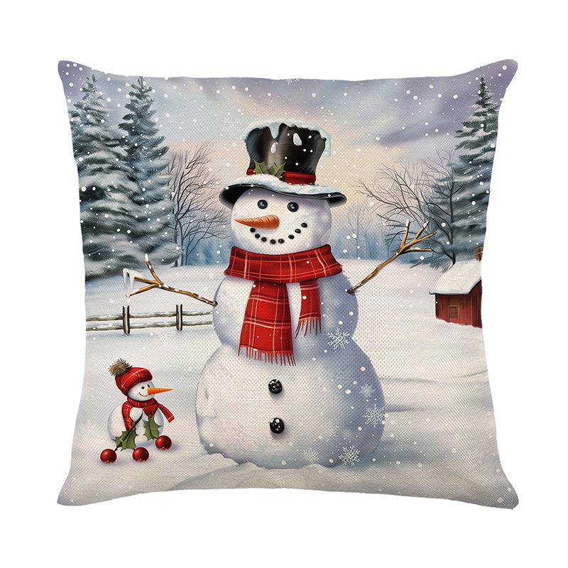 New Home Nap Sofa Pillow Case Backrest Christmas Snowman Print Pillow Cushion