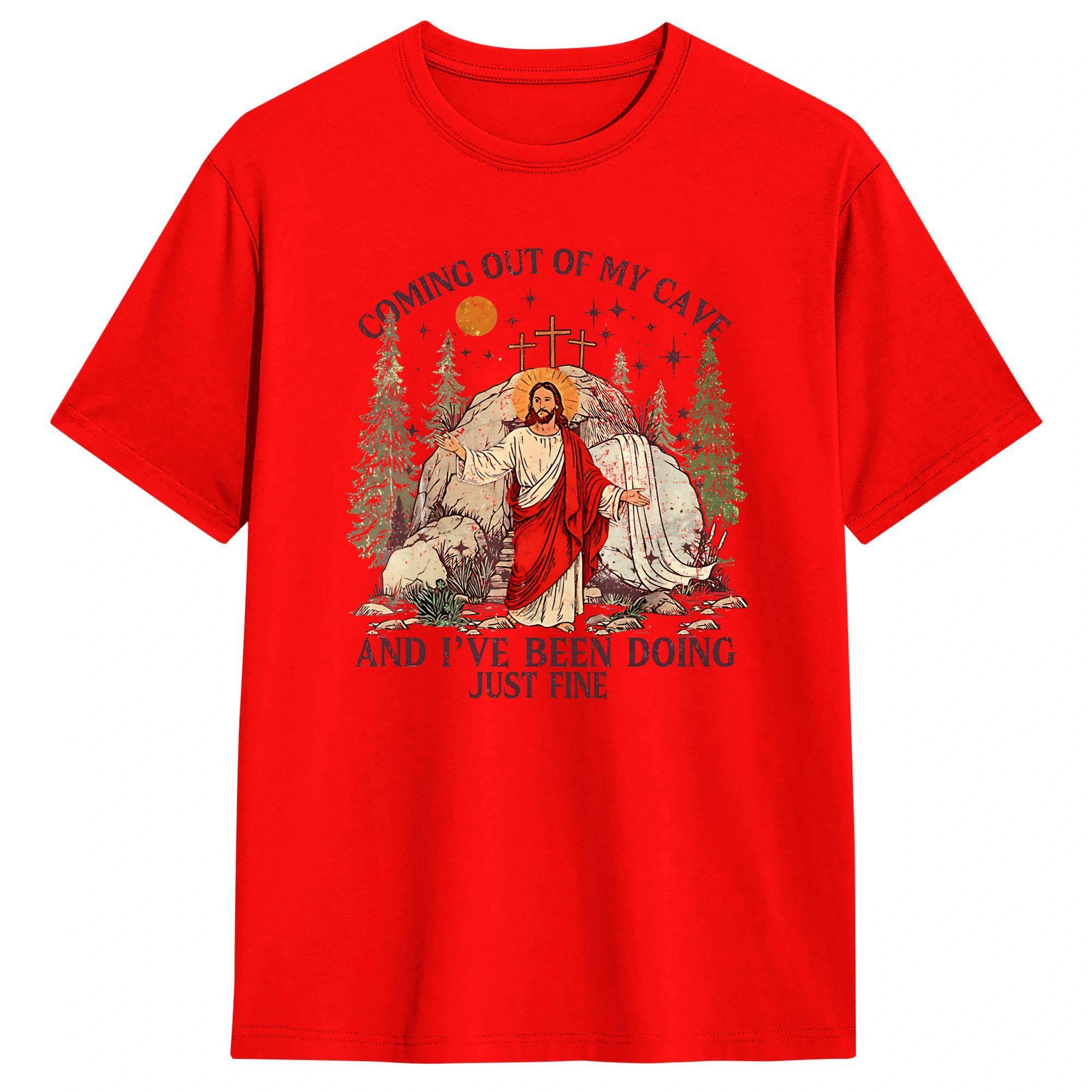 

Vintage T Shirt Beach Coming Out of My Cave the Jesus Resurrection Easter Hipster T Shirts Cotton Tshirt Retro Short Sleeve Tees S