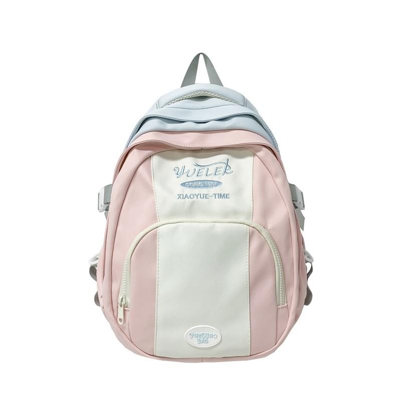 Niche Contrasting Color Backpack Junior High School High School College School Schoolbag Girl Light Travel Backpack