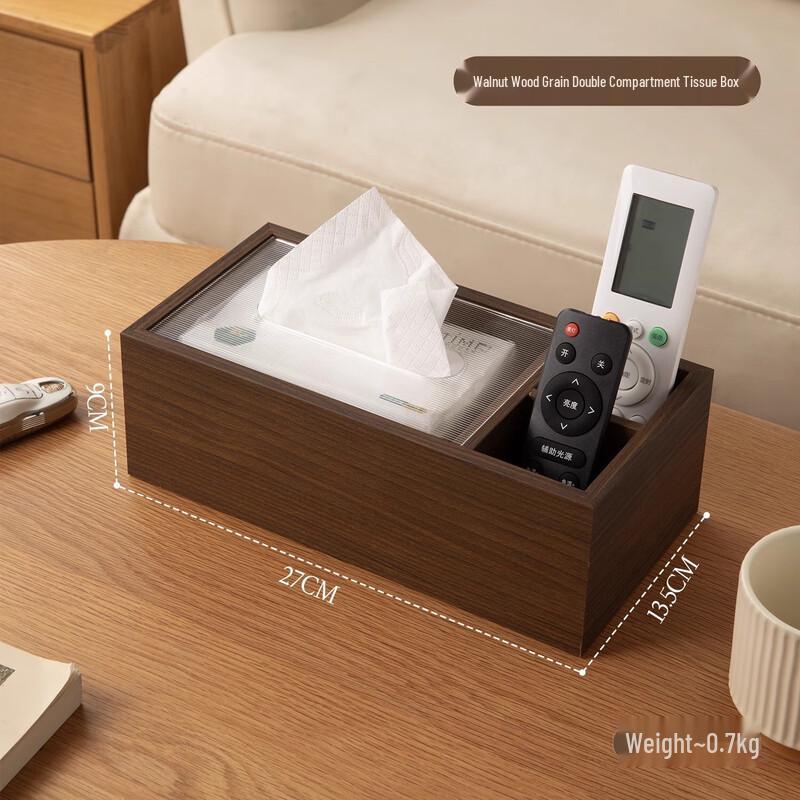 Premium Walnut Wood Dual-Compartment Tissue Box