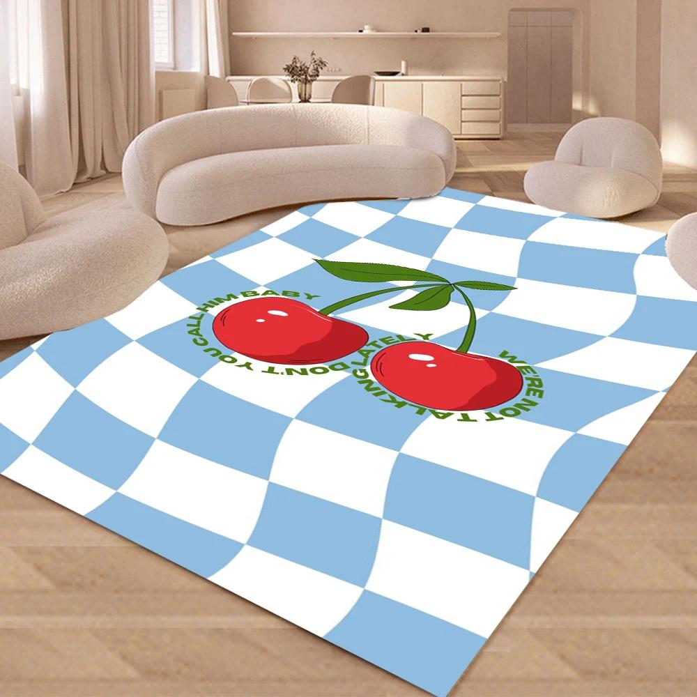 Frucht Karo Wohnzimmer Teppich Gestreifte Fußmatte für Küche Esszimmer Dekor Große Teppiche für Kinder Schlafzimmer Heimdekoration
