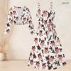 Women Plus Size Two Piece Set Long Sleeve Cropped Shrug Strappy Tie Waist Christmas Bear Printed White Dress
