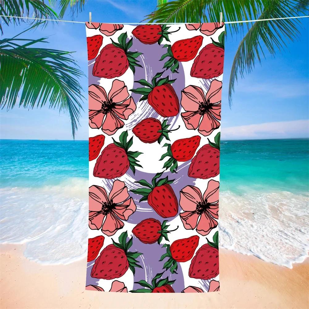 Serviette de Plage Microfibre Fraises Serviette de Bain Absorbante Fruits Légère Séchage Rapide Serviette de Piscine Parfaite pour Hommes et Femmes