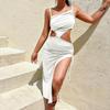 Abiti da donna per le vacanze estive Club Party Split Elegante abito lungo con volant con coulisse e cut-out sexy