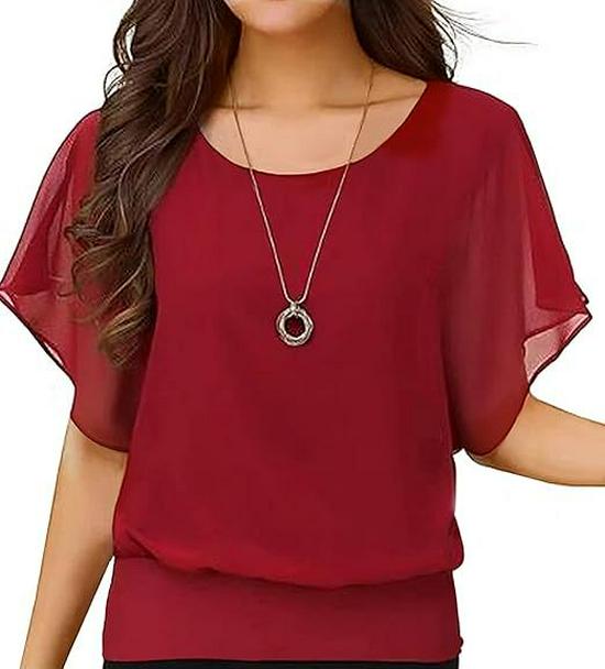 Plus Size Women's Summer Five-Sleeve Chiffon Top
